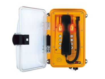 Wetterfestes Telefon InduTel-LED, gelb, Schutztür transparent