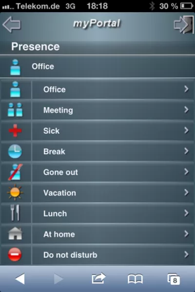 OpenScape Business myPortal to GO Ansicht OpenScape Business myPortal to GO Ansicht